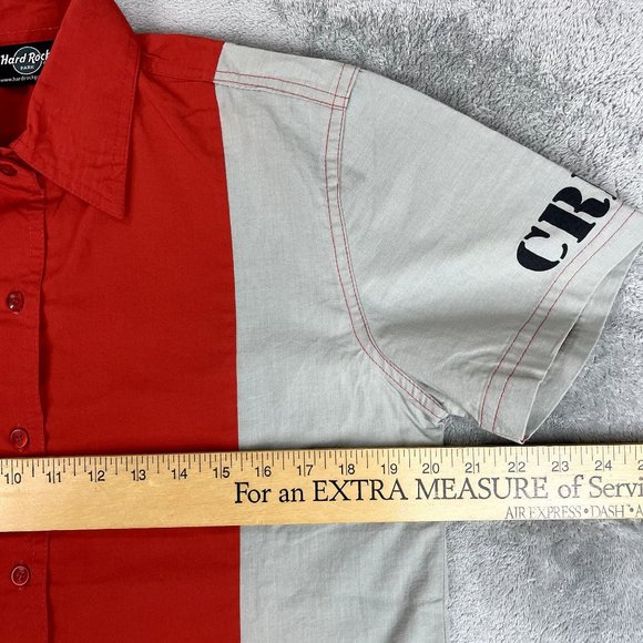 Hard Rock Park Crew Colorblock Red Grey Button Up Short Sleeve Shirt Medium - Picture 7 of 8